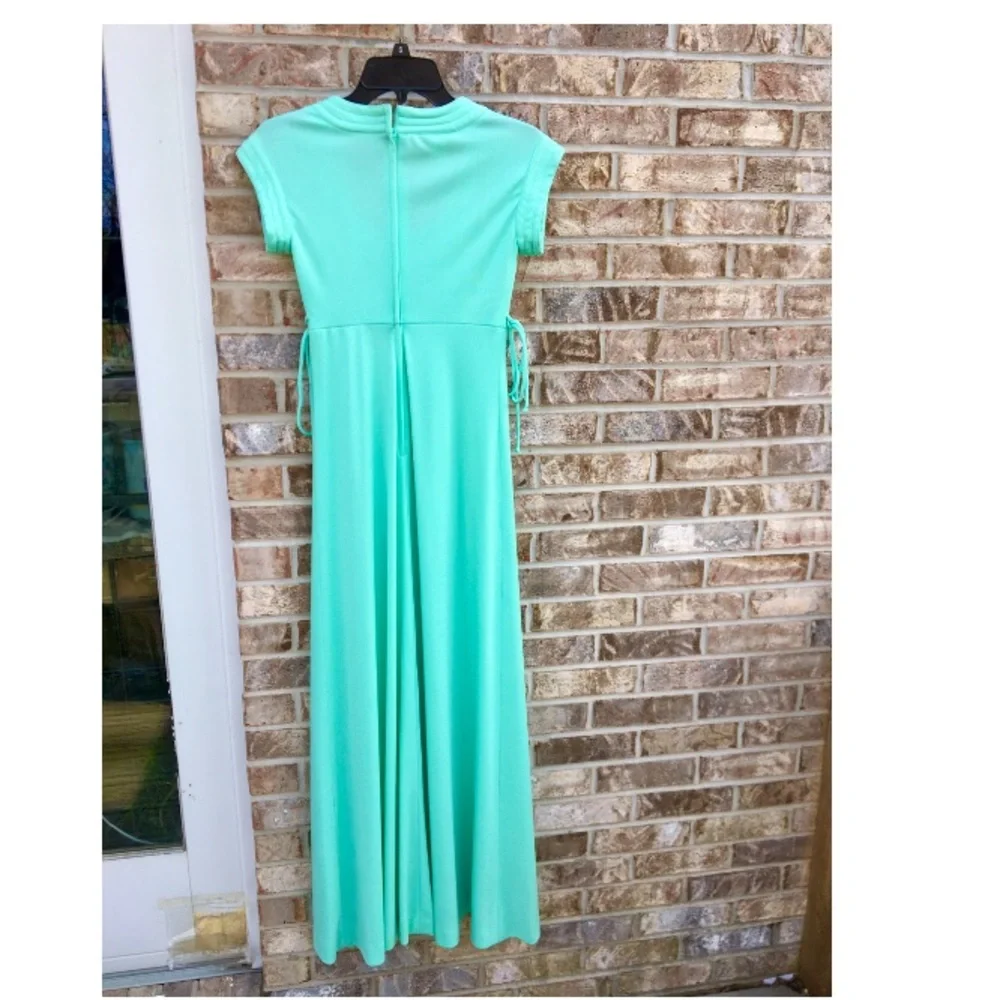 True 1970s Vintage Bridgerton Regency Cottagecore Mint Green Maxi Dress - Picture 8 of 12